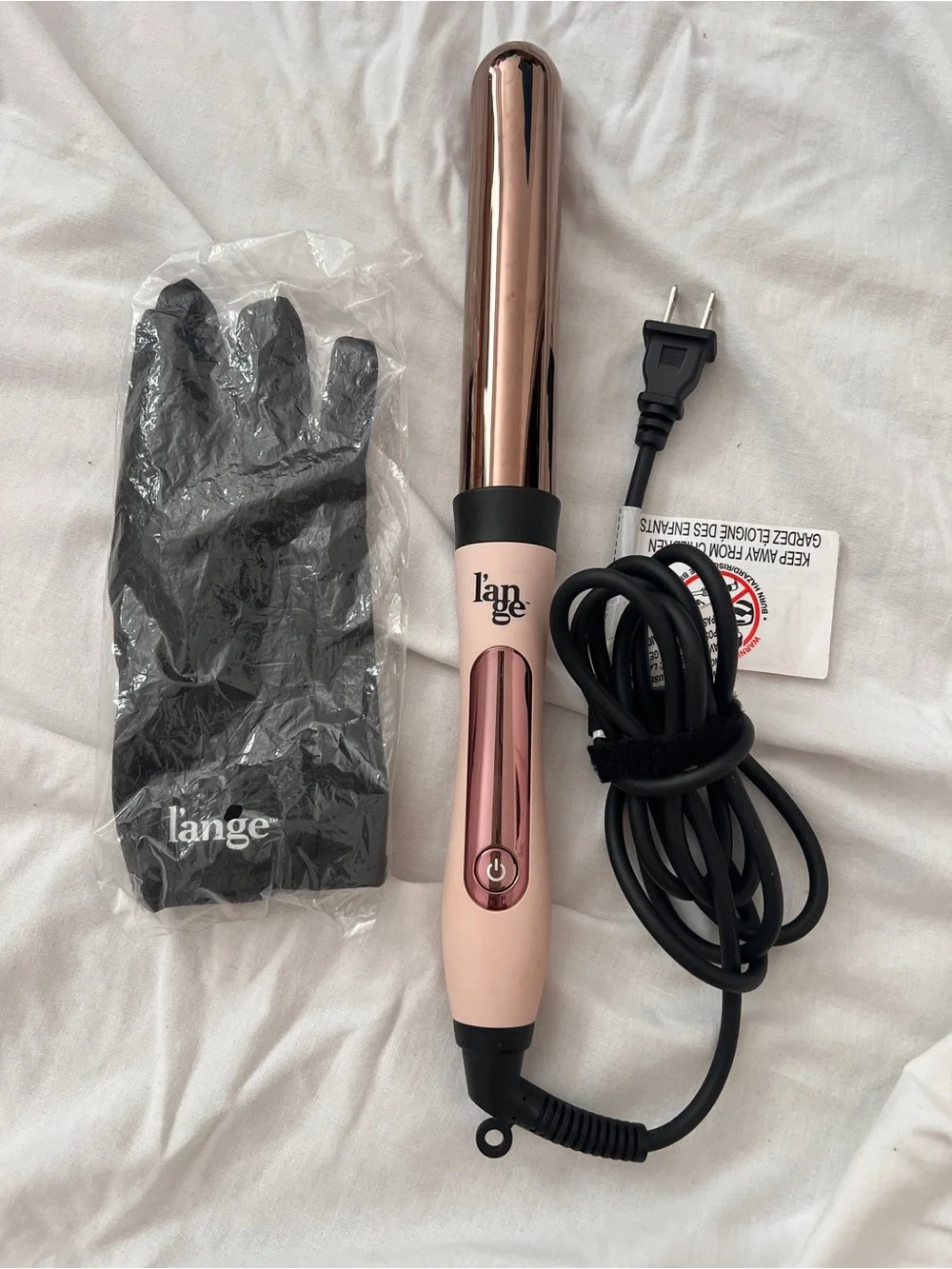 Lange Rose Gold and Light Pink Curling Wand with Heat Glove